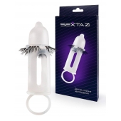 Эластичная насадка на пенис с подхватом мошонки и стимулирующими «ресничками» - Sextaz - в Кирове купить с доставкой
