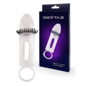 Закрытая насадка на пенис с подхватом мошонки и стимулирующими «ресничками» - Sextaz - в Кирове купить с доставкой