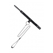 Черный узкий однослойный ошейник с серебристым поводком-цепочкой - Pecado - купить с доставкой в Кирове