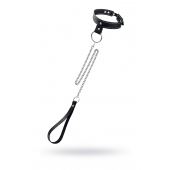 Черный узкий однослойный ошейник с серебристым поводком-цепочкой - Pecado - купить с доставкой в Кирове