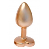 Золотистая анальная пробка с прозрачным кристаллом-сердцем Pearl Gold Plug Small - Dream Toys