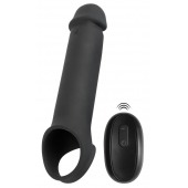 Черная вибронасадка для пениса с хомутом для мошонки и пультом ДУ Remote Controlled Penis Extension - Orion - в Кирове купить с доставкой