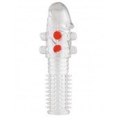 Гелевая прозрачная насадка с шариками и шипами - 14 см. - Toyfa Basic - в Кирове купить с доставкой