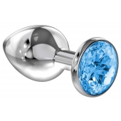 Большая серебристая анальная пробка Diamond Light blue Sparkle Large с голубым кристаллом - 8 см. - Lola Games - купить с доставкой в Кирове