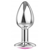 Малая серебристая анальная пробка Diamond Pink Sparkle Small с розовым кристаллом - 7 см. - Lola Games - купить с доставкой в Кирове