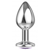 Большая серебристая анальная пробка Diamond Purple Sparkle Large с фиолетовым кристаллом - 8 см. - Lola Games - купить с доставкой в Кирове