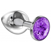 Большая серебристая анальная пробка Diamond Purple Sparkle Large с фиолетовым кристаллом - 8 см. - Lola Games - купить с доставкой в Кирове