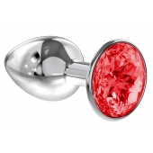 Малая серебристая анальная пробка Diamond Red Sparkle Small с красным кристаллом - 7 см. - Lola Games - купить с доставкой в Кирове