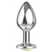 Большая серебристая анальная пробка Diamond Yellow Sparkle Large с жёлтым кристаллом - 8 см. - Lola Games - купить с доставкой в Кирове