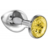 Большая серебристая анальная пробка Diamond Yellow Sparkle Large с жёлтым кристаллом - 8 см. - Lola Games - купить с доставкой в Кирове