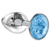 Малая серебристая анальная пробка Diamond Light blue Sparkle Small с голубым кристаллом - 7 см. - Lola Games - купить с доставкой в Кирове