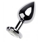 Серебристая анальная пробка с прозрачным кристаллом-сердцем - 8 см. - ToyFa - купить с доставкой в Кирове