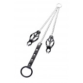 Черно-серебристые зажимы для сосков с кольцом для пениса TOYFA Metal - ToyFa - купить с доставкой в Кирове