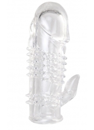 Прозрачная гелевая насадка с шипами и клиторальным отростком - 13 см. - Toyfa Basic - в Кирове купить с доставкой