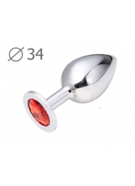 Коническая серебристая анальная втулка с красным кристаллом - 8,2 см. - Anal Jewelry Plug - купить с доставкой в Кирове