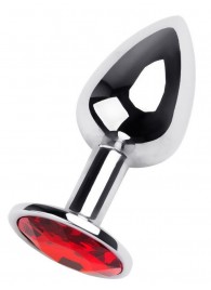 Маленькая коническая серебристая анальная пробка с красным кристаллом - 7 см. - ToyFa - купить с доставкой в Кирове