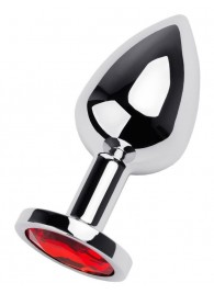 Серебристая коническая анальная пробка с красным кристаллом - 8 см. - ToyFa - купить с доставкой в Кирове