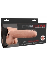 Телесный перезаряжаемый вибрострапон 7  Hollow Rechargeable Strap-on with Balls - 20,3 см. - Pipedream - купить с доставкой в Кирове