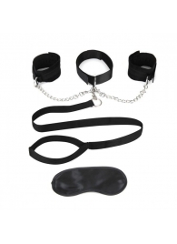 Чёрный ошейник с наручниками и поводком Collar Cuffs   Leash Set - Lux Fetish - купить с доставкой в Кирове