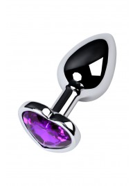 Серебристая коническая анальная пробка с фиолетовым кристаллом-сердечком - 7 см. - ToyFa - купить с доставкой в Кирове