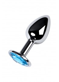 Серебристая конусовидная анальная пробка с голубым кристаллом - 7 см. - ToyFa - купить с доставкой в Кирове