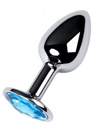 Серебристая конусовидная анальная пробка с голубым кристаллом - 7 см. - ToyFa - купить с доставкой в Кирове