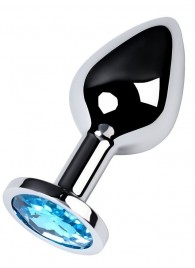 Серебристая конусовидная анальная пробка с голубым кристаллом - 8 см. - ToyFa - купить с доставкой в Кирове