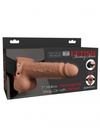 Кофейный перезаряжаемый вибрострапон 7  Hollow Rechargeable Strap-on with Balls - 20,3 см. - Pipedream - купить с доставкой в Кирове