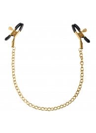 Чёрные с золотом зажимы на соски Gold Chain Nipple Clamps - Pipedream - купить с доставкой в Кирове