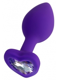 Фиолетовая анальная втулка Diamond Heart с прозрачным кристаллом - 7 см. - ToyFa - купить с доставкой в Кирове