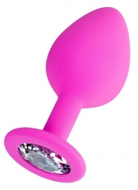 Розовая анальная втулка Brilliant с прозрачным кристаллом - 8 см. - ToyFa - купить с доставкой в Кирове