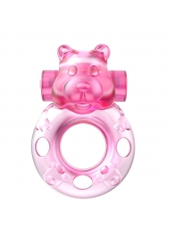 Розовое эрекционное виброкольцо на пенис Pink Bear - Baile - в Кирове купить с доставкой