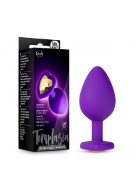 Фиолетовая анальная пробка Bling Plug Medium с золотистым стразом - 8,3 см. - Blush Novelties - купить с доставкой в Кирове