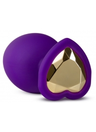 Фиолетовая анальная пробка Bling Plug Large с золотистым стразом - 9,5 см. - Blush Novelties - купить с доставкой в Кирове