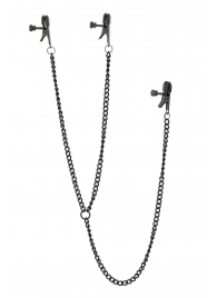 Черные зажимы на соски и клитор на цепочке DELUXE NIPPLE   CLIT CLAMPS - Dream Toys - купить с доставкой в Кирове