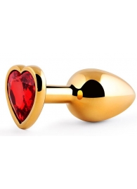 Золотистая анальная пробка с красным стразом-сердечком - 8 см. - Anal Jewelry Plug - купить с доставкой в Кирове