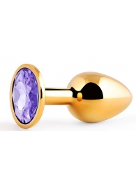 Золотистая анальная пробка с фиолетовым стразом - 7,2 см. - Anal Jewelry Plug - купить с доставкой в Кирове
