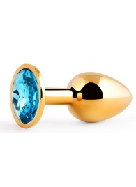 Золотистая анальная пробка с голубым стразом - 7,2 см. - Anal Jewelry Plug - купить с доставкой в Кирове