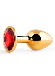 Золотистая анальная пробка с красным стразом - 7,2 см. - Anal Jewelry Plug - купить с доставкой в Кирове