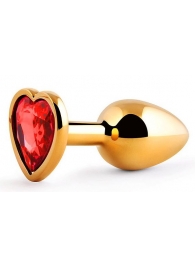 Золотистая анальная пробка с красным стразом-сердечком - 7 см. - Anal Jewelry Plug - купить с доставкой в Кирове