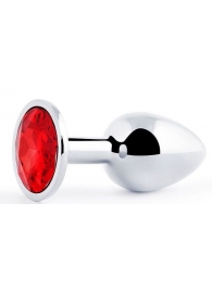 Серебристая анальная пробка с красным стразом - 7,2 см. - Anal Jewelry Plug - купить с доставкой в Кирове