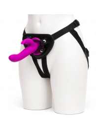 Лиловый страпон Rechargeable Vibrating Strap-On Harness Set - 17,6 см. - Happy Rabbit - купить с доставкой в Кирове