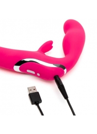 Ярко-розовый безремневой страпон Rechargeable Vibrating Strapless Strap-On - Happy Rabbit - купить с доставкой в Кирове