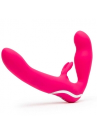 Ярко-розовый безремневой страпон Rechargeable Vibrating Strapless Strap-On - Happy Rabbit - купить с доставкой в Кирове