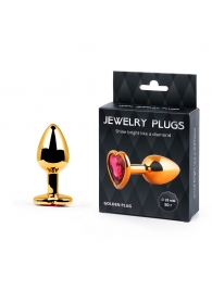 Золотистая анальная пробка с малиновым кристаллом-сердечком - 7 см. - Anal Jewelry Plug - купить с доставкой в Кирове