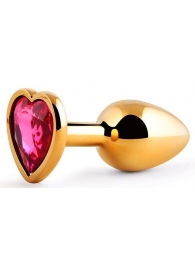 Золотистая анальная пробка с малиновым кристаллом-сердечком - 7 см. - Anal Jewelry Plug - купить с доставкой в Кирове