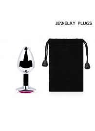 Серебристая анальная пробка с малиновым кристаллом - 7,2 см. - Anal Jewelry Plug - купить с доставкой в Кирове