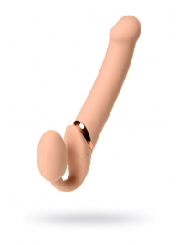 Телесный безремневой вибрострапон Vibrating Bendable Strap-On L - Strap-on-me - купить с доставкой в Кирове