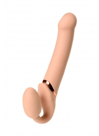 Телесный безремневой вибрострапон Vibrating Bendable Strap-On L - Strap-on-me - купить с доставкой в Кирове