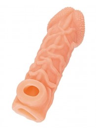 Телесная закрытая насадка с венками Cock Sleeve Size S - 13,8 см. - KOKOS - в Кирове купить с доставкой